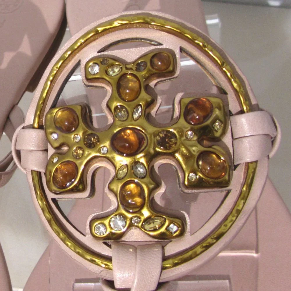 Tory Burch Miller Jeweled Leather Thong Sandals Meadowsweet Peachy Pink